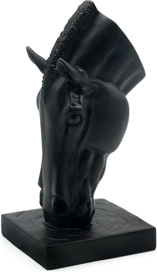 Lukitas Horse Head Vase - Feng Shui Horse Statue Decor for Wealth & Style, Elegant Artistic Planter for Hotel Lobby & Gallery, Modern Decorative Accent for Home or Office, Black, Resin 13''