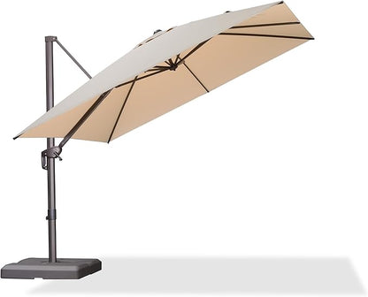 PURPLE LEAF 10 Feet Patio Cantilever Umbrella Square Outdoor Umbrella with 360° Rotation and Aluminum Offset Hanging for Garden Backyard Pool, Beige