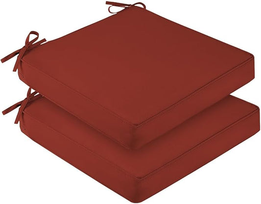 downluxe Waterproof Outdoor Chair Cushions for Patio Furniture, 22" x 22" x 3" Patio Chair Cushion with Adjustable Ties & Portable Handle, Square Outdoor Cushion with Removable Cover, Orange, 2 Pack