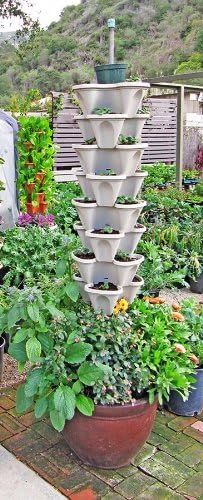 Vertical Gardening Planters - Mr Stacky Pots Can Use Any Growing Medium (Soil, Clay Pebbles, Vermiculte, Perlite, Coco Fiber) - Great for Hydroponics and Aquaponics Too - Build Your Own Stacking