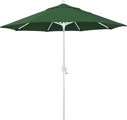 California Umbrella 5-Year-Non-Fading, 9Ft Premium Patio Umbrella, Hand-Crank, Button-Tilt, White Frame, Solution Dyed Hunter Green Fabric