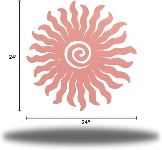 Riverside Designs Sunburst Metal Wall Art Steel Outdoor Decor - Heavy-Duty and Waterproof - Made in USA (24", Pink)
