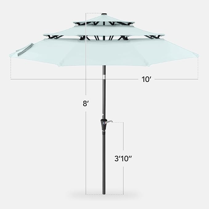 Best Choice Products 10ft 3-Tier Market Patio Umbrella, Outdoor Sun Shade with Tilt, Crank Lift, 8 Ribs for Backyard, Deck, Poolside – Baby Blue