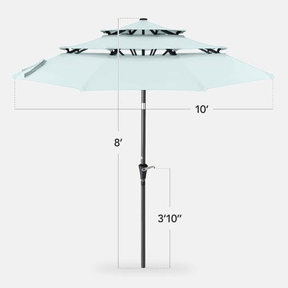 Best Choice Products 10ft 3-Tier Market Patio Umbrella, Outdoor Sun Shade with Tilt, Crank Lift, 8 Ribs for Backyard, Deck, Poolside – Baby Blue