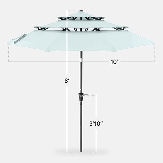 Best Choice Products 10ft 3-Tier Market Patio Umbrella, Outdoor Sun Shade with Tilt, Crank Lift, 8 Ribs for Backyard, Deck, Poolside – Baby Blue