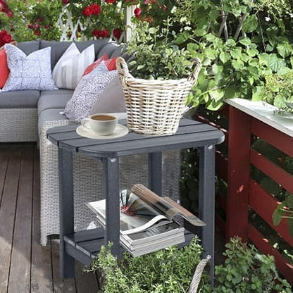 LZRS Double Adirondack Side Table, Outdoor Side Tables, End Tables for Patio, Backyard,Pool, Indoor Companion, Easy Maintenance & Weather Resistant(Dark Grey)