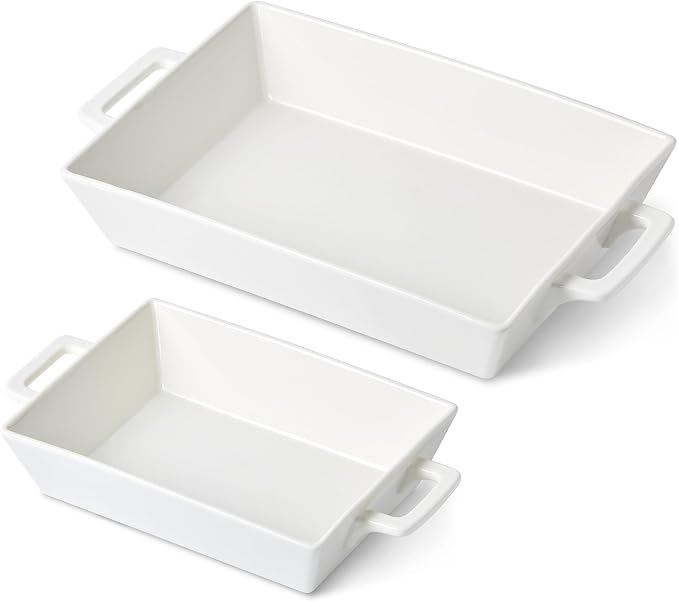 4.6&1.8 Qt Rectangular Ceramic Baking Dishes, 14&9.9 Inch Deep Casserole Lasagna Pans with Handles for Cooking, Roasting, Serving, and Daily Use, Safe for Oven Microwave Dishwasher Freezer