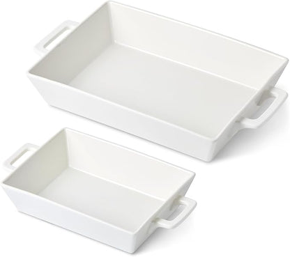 4.6&1.8 Qt Rectangular Ceramic Baking Dishes, 14&9.9 Inch Deep Casserole Lasagna Pans with Handles for Cooking, Roasting, Serving, and Daily Use, Safe for Oven Microwave Dishwasher Freezer