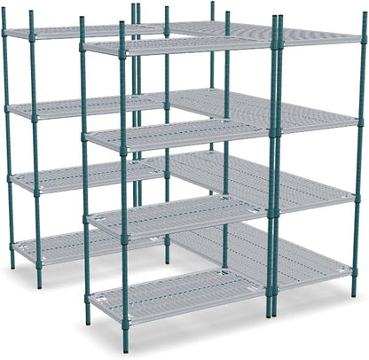 NSF 5' x 5' Walk-in 4-Tier Shelving Unit Kit with Drop Mat Shelf Liner, Commercial Storage Rack Unit, Organizer Shelves System Kit, Heavy Duty Racking for Storage, Shelving Kits (Green Epoxy)