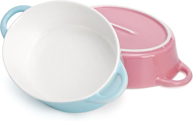 Foraineam 6 Pack 20 oz Oval Au Gratin Baking Dishes with Handles, Porcelain Casserole Dish Single Serving Ramekins for Oven & Microwave Cooking and Baking, 7.2" x 5.5", Oven Safe Roasting Lasagna Pan