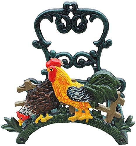 Sungmor Heavy Duty Cast Iron Garden Hose Holder | Wall Mounted Water Hose Hanger | Decorative Indoor Outdoor Hose Rack Reel | 50FT 75FT 100FT Water Hose Bulter Storage | Lovely Cock Metal Hose Stand