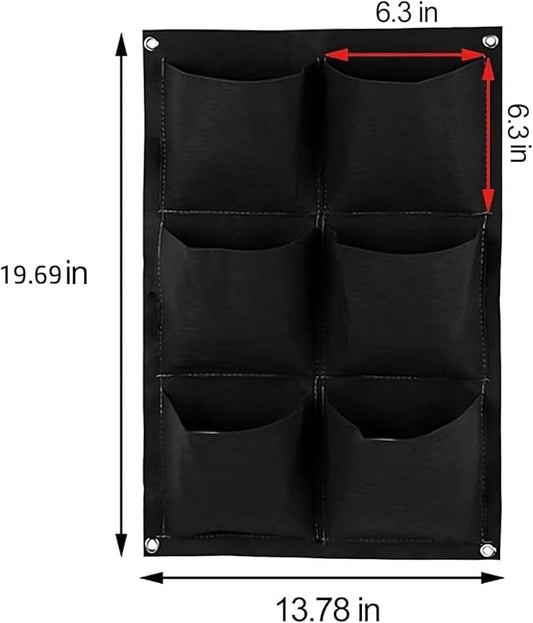 WFIST Vertical Hanging Planter Bag, Breathable Felt Wall Garden Planter with Metal Grommets, Indoor/Outdoor Space-Saving Herb & Flower Growing Pouch (6-Pocket)