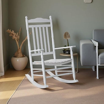 Rocking Chair Porch Rocker Outdoor Furniture Wooden Adult Rockers for Bistro Balcony Camping Lawn Garden Backyard Outside, White