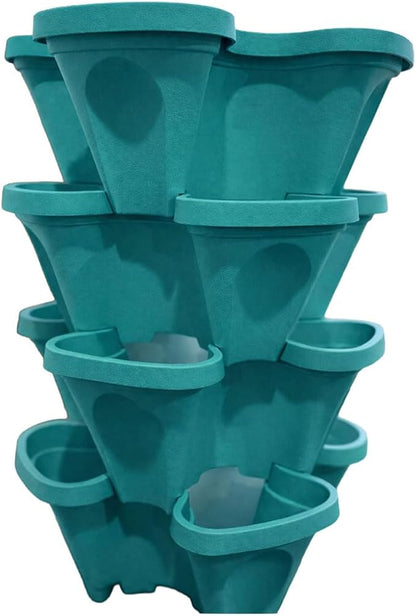 Strawberry Planter Tower, 4 Tier Stackable Vertical Planter, 28 Plant Sites, Space Saving Garden Planter, Indoor Outdoor, Made in USA (Mineral Teal, Small)