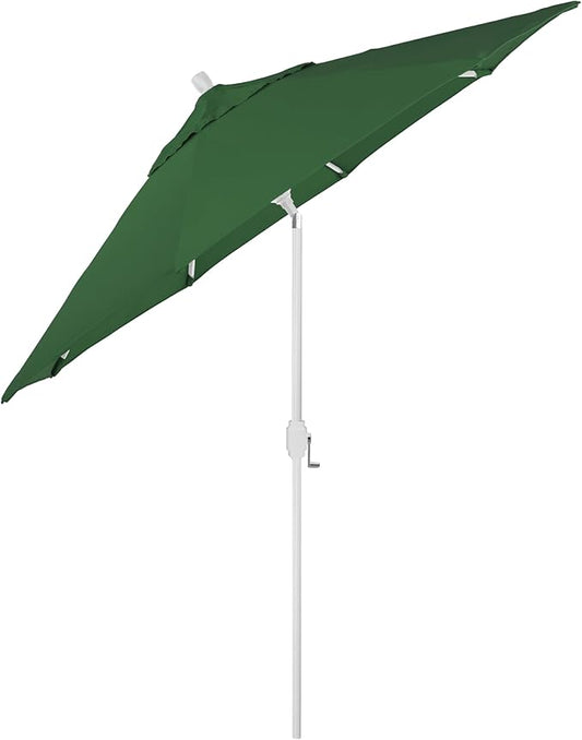 California Umbrella 5-Year-Non-Fading, 9Ft Premium Patio Umbrella, Hand-Crank, Button-Tilt, White Frame, Solution Dyed Hunter Green Fabric