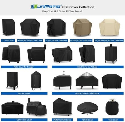 SunPatio Grill Cover 50 Inch, Outdoor Heavy Duty Waterproof Barbecue Gas Cover, UV & Fade Resistant, All Weather Protection Compatible for Weber CharBroil Kenmore Nexgrill Grills and More, Black