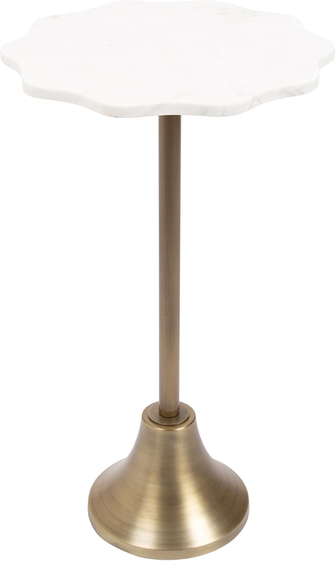 Kate and Laurel Sanzo Modern Round Side Table, 14 x 14 x 24, White Marble and Antique Brass, Decorative Circle End Table with Scalloped Marble Tabletop for Indoor Plant Stand or Bedroom Nightstand