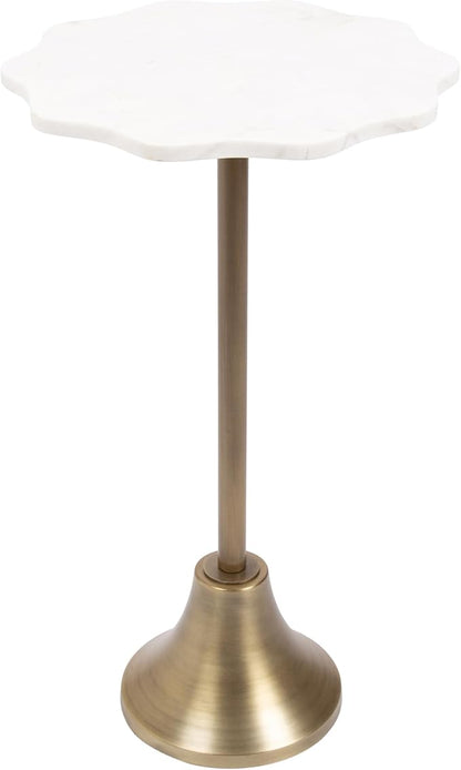 Kate and Laurel Sanzo Modern Round Side Table, 14 x 14 x 24, White Marble and Antique Brass, Decorative Circle End Table with Scalloped Marble Tabletop for Indoor Plant Stand or Bedroom Nightstand
