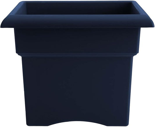 Bloem Veranda 18" Navy Square Deck Box Planter with Optional Knock-Out Drainage Holes