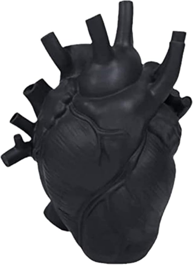 Resin Vase Planter, Decorative Heart Vase - Anatomical Heart Tabletop Decorative Craft, Farmhouse Living Room Bedroom Countertop (Black,Large)