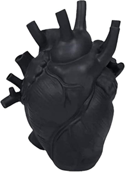 Resin Vase Planter, Decorative Heart Vase - Anatomical Heart Tabletop Decorative Craft, Farmhouse Living Room Bedroom Countertop (Black,Large)