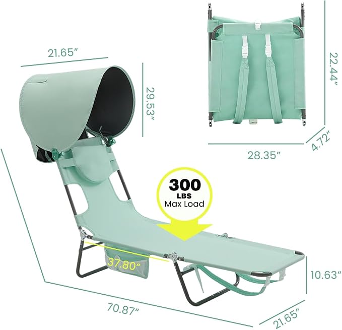 SUNNYFEEL Tanning Chair with Canopy, Face Down Lounger with Backpack Straps | Tanning Chair with Canopy, Face Down Lounger with Backpack Straps