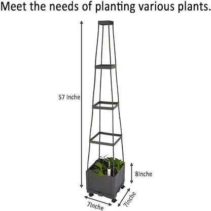 Movable Raised Garden Bed Tomato Planter Box with Trellis and Universal Wheel Self-Watering Garden Beds Outdoor for Vegetables 2-Pack