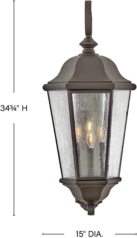 Hinkley Edgewater Outdoor Extra Large Wall Mount Lantern - Clear Seedy Glass, Aluminum - Oil Rubbed Bronze Finish