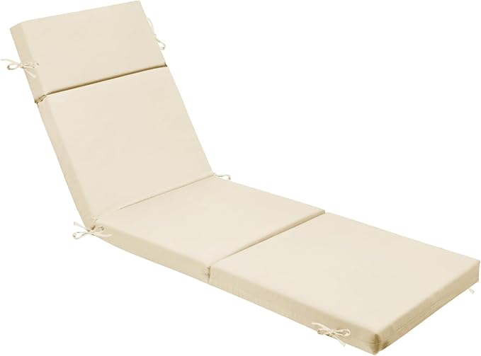 Outdoor Chaise Lounge Cushion 72" x 21" x 3", 4-Section Folding Patio Lounge Chair Cushion with Ties, Waterproof & Fade Resistant Replacement Cushion for Pool, Patio, Deck (Beige, 1 Pcs)