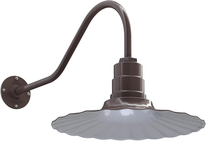 Steel Lighting Co. Highland Park Barn Light | Outdoor Wall Mounted | 16 inch Radial Wave | 23 inch Gooseneck | Vintage Style Made in America | Dark Bronze Exterior/White Interior