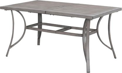 Aluminum Patio Dining Table for 6, Limed Oak Outdoor Rectangle Dining Table with Umbrella Hole, Rustproof 6 Person Outdoor Dining Tables for Backyard, Deck, Garden, Poolside, Porch
