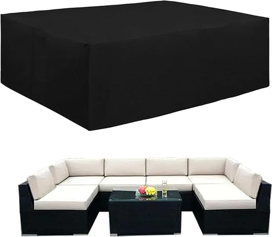 Easy-Going 600D Heavy Duty Patio Furniture Cover, Outdoor Rectangular Table and Chair Set Cover, Waterproof Outdoor Sectional Set Cover (111"L x 74"W x 28"H, Black)