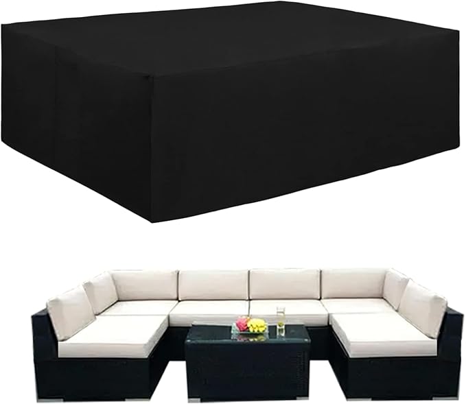 Easy-Going 600D Heavy Duty Patio Furniture Cover, Outdoor Rectangular Table and Chair Set Cover, Waterproof Outdoor Sectional Set Cover (124"L x 71"W x 28"H, Black)