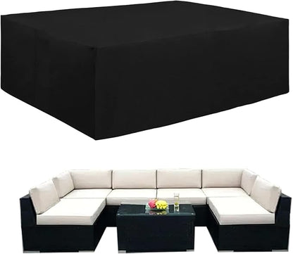 Easy-Going 600D Heavy Duty Patio Furniture Cover, Outdoor Rectangular Table and Chair Set Cover, Waterproof Outdoor Sectional Set Cover (124"L x 71"W x 28"H, Black)