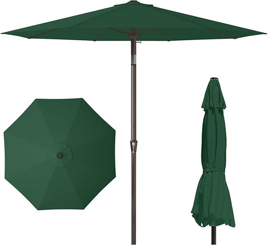 PatioKingdom 11FT Patio Umbrella,Outdoor Umbrella with Push Button Tilt and Crank,Market Table Umbrella with 8 Sturdy Fiberglass Ribs UV Protection(Dark Green, 11FT)