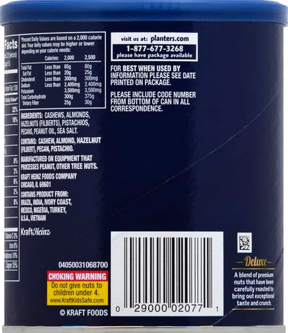 PLANTERS Deluxe Mixed Nuts - Roasted Cashews, Almonds, Brazil Nuts, Pistachios, and Pecans, Plant-Based Protein, Quick Snack, 15.25oz Canister (Pack of 2)