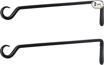 16 inch Plant Hanger, Sturdy Hanging Plant Bracket Outdoor, Hanging Plant Wall Hook Heavy Duty, for Hanging Bird Feeders, Planters, Lanterns, Wind Chimes, Indoor/Outdoor Use, Black, Set of 2