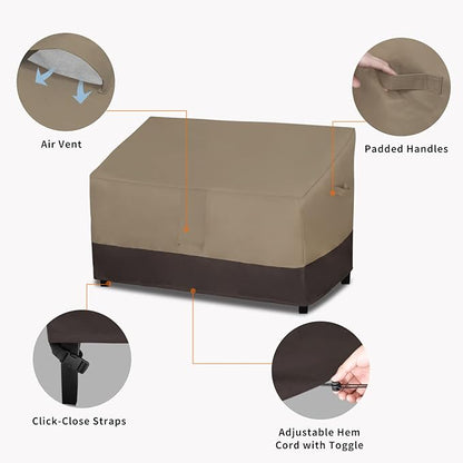 Easy-Going Camel/Dark Brown Waterproof Heavy Duty 3-Seater Patio Sofa Cover, 62Wx40Dx32H inch