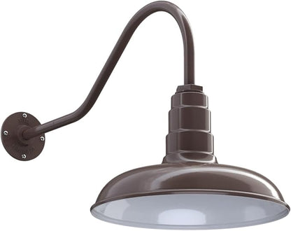 Steel Lighting Co. Topanga Barn Light | Outdoor Wall Mounted | Farmhouse Garage Light Made in America | 14 inch Dome | 23 inch Gooseneck | Dark Bronze Exterior/White Interior