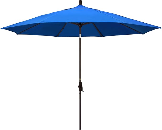California Umbrella 11Ft Premium Patio Umbrella, Hand-Crank, Tilt-Collar, Bronze Frame, Solution Dyed Royal Blue Fabric