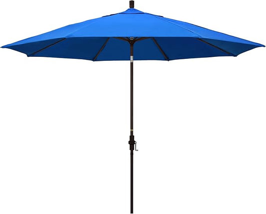 California Umbrella 11Ft Premium Patio Umbrella, Hand-Crank, Tilt-Collar, Bronze Frame, Solution Dyed Royal Blue Fabric