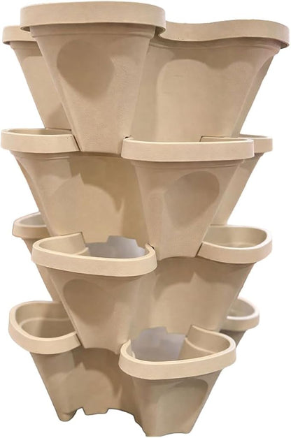 Stackable Vertical Planter Tower, 4 Tier Strawberry Planter, 28 Plant Sites, Space Saving Garden Planter for Vegetables & Herbs, Indoor Outdoor, Made in USA (Desert Sand)