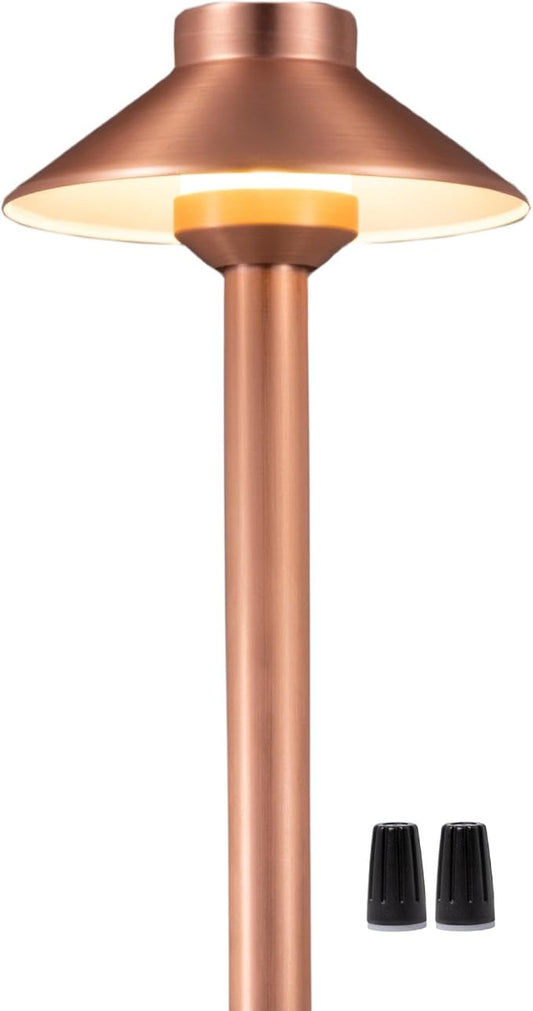 Gardenreet Brass Path Lights Copper, Low Voltage LED Landscape Pathway Lights, 12V Outdoor Waterproof Landscape Lighting(Hat) for Walkway Driveway Garden Yard Without G4 Bulb