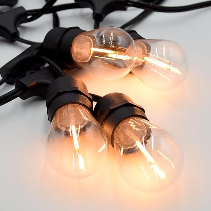 Hometown Evolution, Inc. E26 Outdoor Commercial String Lights with Suspended Socket for Weatherproof Heavy Duty Vintage Outside Lighting (S14 LED Plastic, 24 Foot 12 Socket)