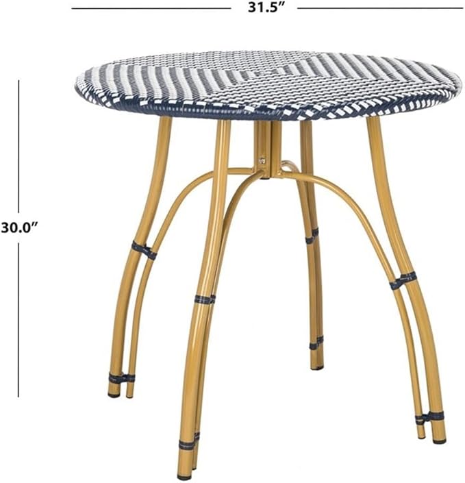 SAFAVIEH PAT4011A Outdoor Collection Kylie Navy and White Rattan Bistro Table