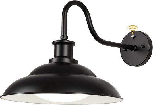 Dusk to Dawn Outdoor LED Barn Light, 16 Inch Large Farmhouse Exterior Wall Light Fixture with Adjustable Color Temperature, Modern Black White Porch Light Outside for House Garage Doorway