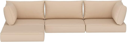 HOMREST Outdoor Sectional Cushions Set of 9, Waterproof Patio Furniture Cushions for 4-Seat Rattan Wicker Sofa, Deep Seat Couch Cushions with Non-Slip Bottom & Machine Washable Covers,Khaki