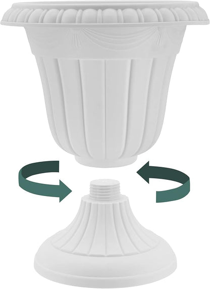 Arcadia Garden Products PL00SL Classic Traditional Plastic Urn Planter, Indoor/Outdoor Garden Plant Pot Garden Décor, 16” x 18”, Brushed Silver