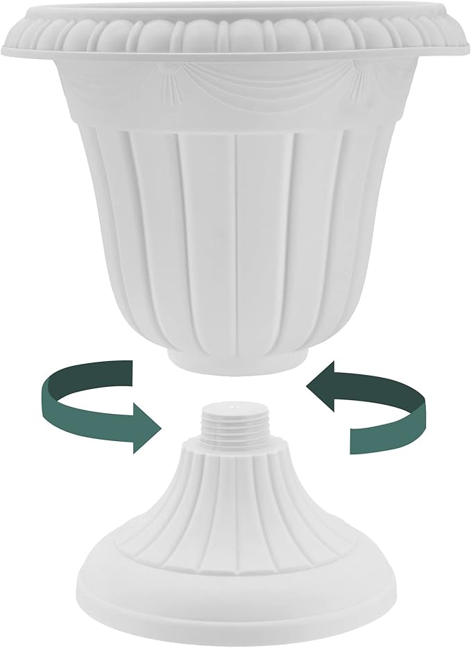 Arcadia Garden Products PL20SL Classic Traditional Plastic Urn Planter Indoor/Outdoor, 10" x 12", Brushed Silver