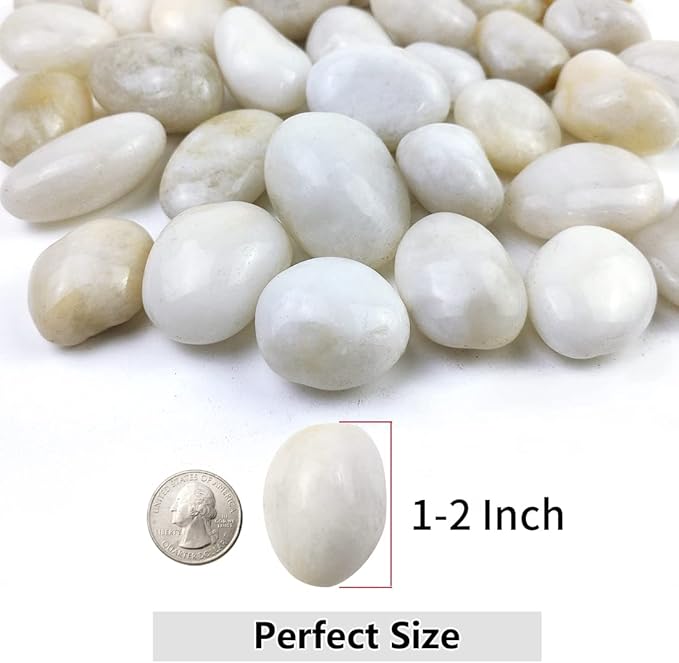YISZM 40lbs White River Rocks for Garden Landscaping, 1-2 Inch Natural Pebbles for Indoor Plants, High Polished Decorative Stones Outdoor and Indoor DIY Vase Filler Fish Tank Aquariums